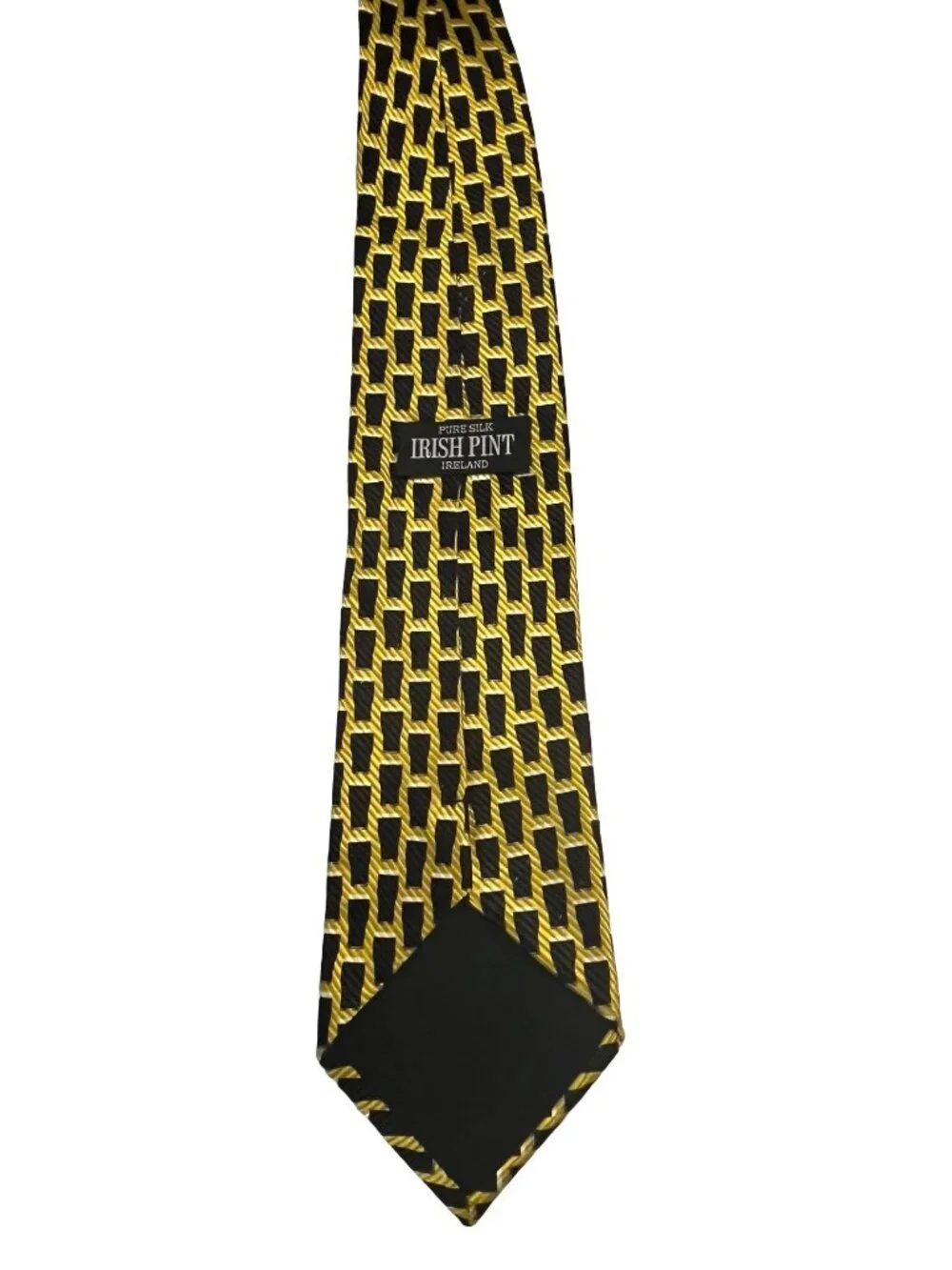 Irish Print Pure Silk Tie Black Gold Geometric Pattern Ireland Vintage
